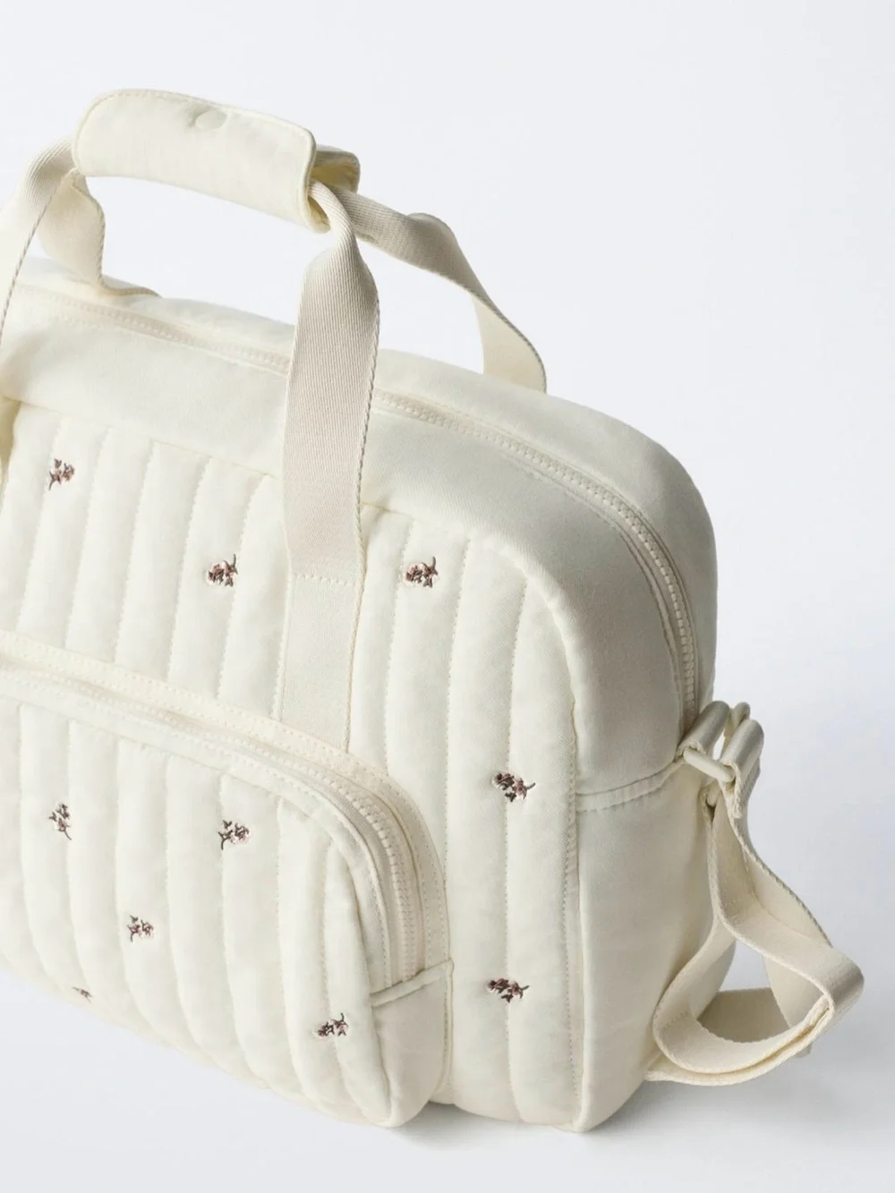 ZARA Cream Quilted Floral Maternity Bag